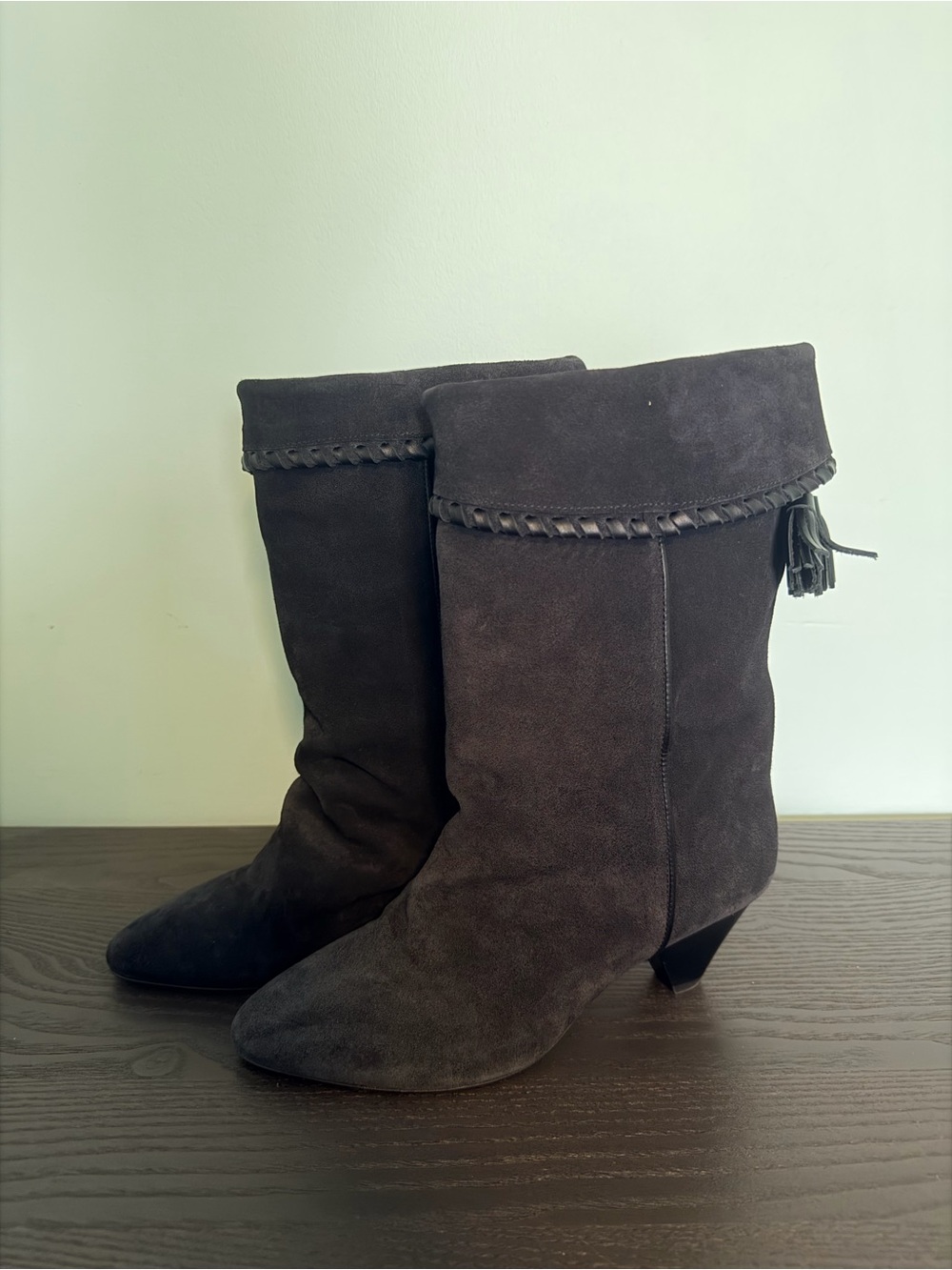Isabel Marant Dark Brown Suede Mid-Calf Heeled Boots